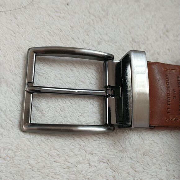 Tommy Bahama Belt Mens S/M Canvas Webbed Woven Navy Brown Leather - Picture 8 of 8